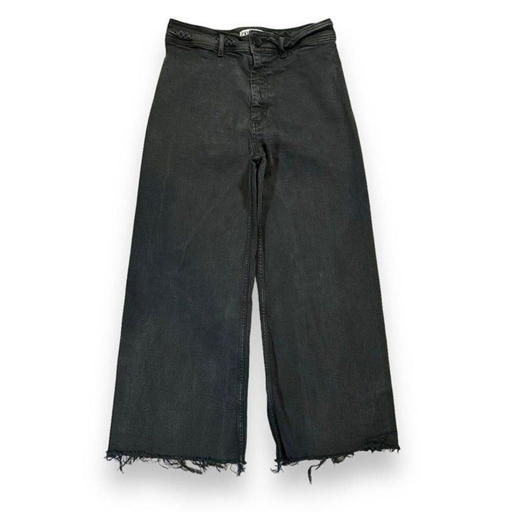 Zara marine Wide Leg Distressed High Rise Black Jeans Womens 8